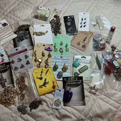 Lot Various Jewelry Making Supplies Focal Beads Findings Dangle Beads