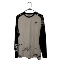 Venum UFC Shirt Mens Medium Beige Black Long Sleeve Fight Week MMA Boxing