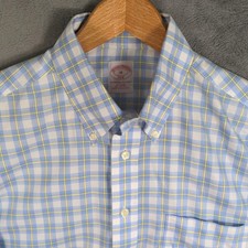 Brooks Brothers Shirt Mens Medium Blue Plaid Original Polo Button Down Oxford