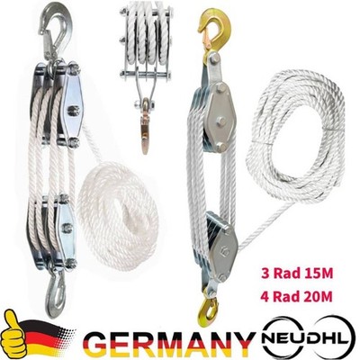 Flaschenzug 2200LBS/1100LBS Tragkraft seilzug mit Seilbremse, 270° drehbaren ~