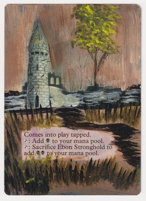 Altered Ebon Stronghold LP Fallen Empires MTG Hand Painted Unique Extended Art!