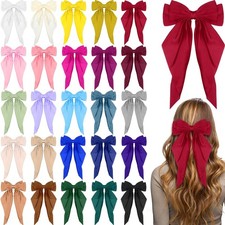 25 Pcs Satin Hair Bows Bulk Silky Big Hair Bows for Women Oversized Long Tail...