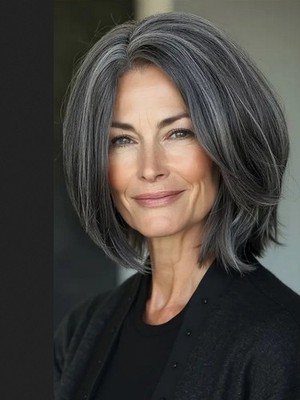 Grey Highlight Short 100% Human Hair Lace Front Wigs for Women