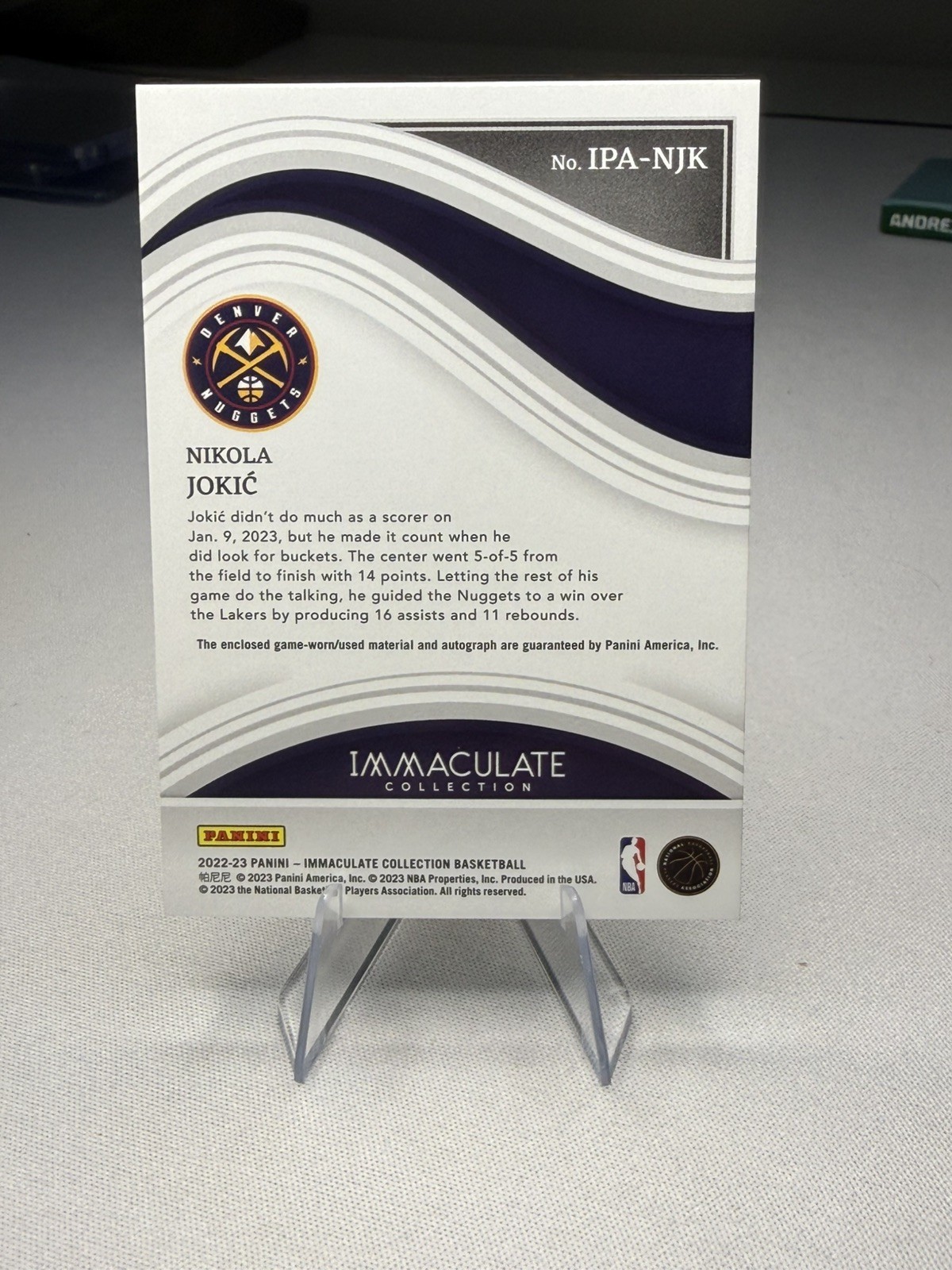 2022-23 Immaculate Basketball Nikola Jokic Nuggets Game Used Patch Auto #/25 view 2