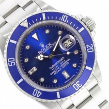 Rolex Mens Submariner 16610 Stainless Steel Blue Diamond Watch w/ BOX & PAPER