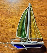 Stained Glass Sailboat Sun Catcher - Free Standing - 6  x 5.5  