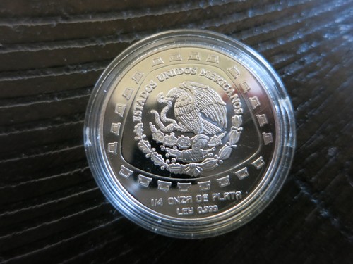1998 MEXICO PRE COLUMBIAN TOLTECA JAGURA .999 1/4 OZ SILVER 1 PESO PROOF COIN - Picture 2 of 4