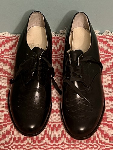 Vintage 1960s Polly Preston Oxford Wingtip Heels Shoes Black Sz 5 NEW Old Stock - Picture 3 of 9