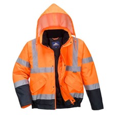 Image of Oxford Weave 300D Class 3 Two Tone Hi Vis Bomber Jacket Orange / Navy 3XL