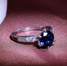 925 Silver Plated Shiny Valentine Gift For Woman 1.98 CT Simulated Sapphire Ring
