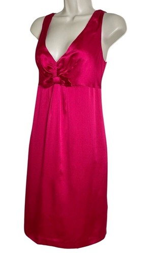Beth Bowley Silk V-Neck Dress Size 8 Fuchsia Faux Bow Coquette Chic Vintage - Picture 4 of 14