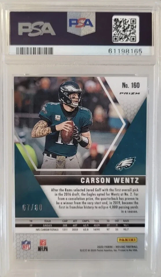 CARSON WENTZ 2020 Panini Mosaic Fusion Red Choice Eagles #67/80 PSA 10 Gem Mint - Image 2 of 4