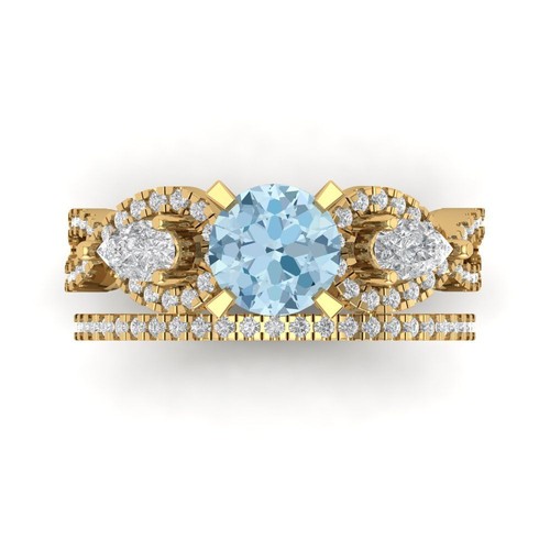 1.925 tcw Round Cut Engagement Ring for Women, 14K Yellow Gold Blue Promise Ring - 第 1/5 張圖片