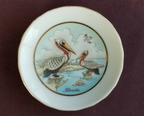 FLORIDA STATE Vintage 1987 Souvenir Mini CUP & SAUCER Lefton China Pelican Ocean - Picture 2 of 4