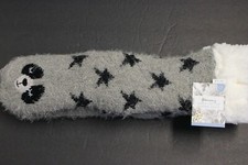 1 Pairs Woman's Lurex Critter Slipper Sock L/LX 8-10 White Non Skids soft Gray