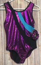 NWT Danskin Girls Performance Leotard Magenta Black w/Hair Tie XL 14/16