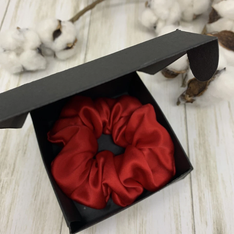 红色 100% Mulbery Silk Scrynchies 手工制作纯丝绸发带 — 第 4/4 张图片