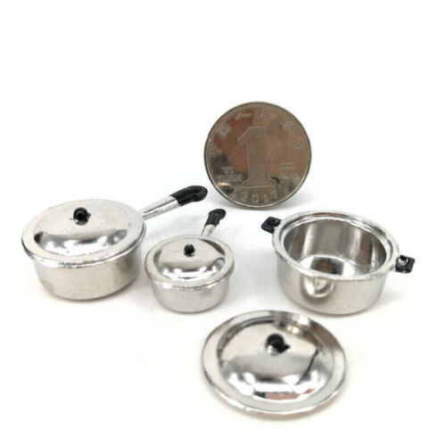3PCS Dollhouse Kitchen Set Cookware Metal Pot Miniature Accessories