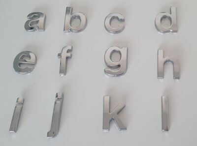 3D Quality Metal Chrome Self Adhesive Lower Case Letters Signs Badge - Silver