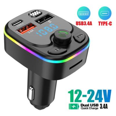 Car Wireless Bluetooth FM Transmitter MP3, USB, TYPE-C Adapter. Charger USN