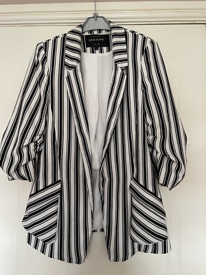 RIVER ISLAND STRIPE BLAZER JACKET RUCHED SLEEVES SZ GREAT CON UK