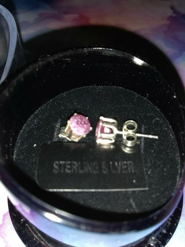 Impostazioni orecchini argento sterling originali con rubini originali rotondi 5 mm nuovi - Foto 6 di 7