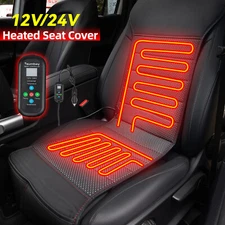Universal Heated Car Seat Cover Cushion 12V 24V Warmer Heater Winter Pad Black &