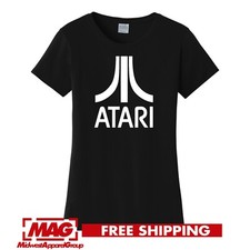 ATARI CLASSIC BLACK LADIES T-SHIRT Logo Vintage Videogame Retro Gaming Game Tee