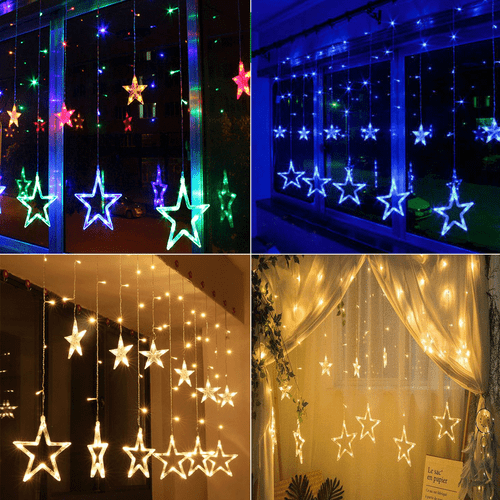 Christmas LED Curtain Star Lights Window String Fairy Waterproof Decor Xmas Gift - Picture 2 of 14
