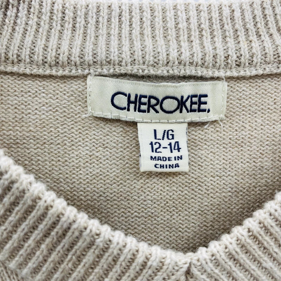 Suéter Cherokee Jóvenes Niños Talla Grande 12/14 Manga Larga Cuello en V en Beige 2291 Foto 4 de 4