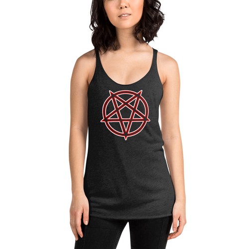 Satanic Occult Symbol Inverted Pentagram Women's Racerback Tank Top Shirt - Picture 4 of 13