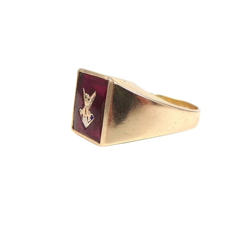 Solid 10K Yellow Gold Red Ruby Fraternal Order Of… - image 2