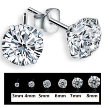 2/3/4/5/6/7/8mm Sterling silver stud earrings 925 CZ prong setting Gift H11