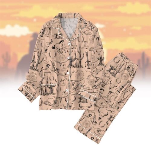 Horses Cowboy Pajamas Set, Cowboy Western Women Pajamas