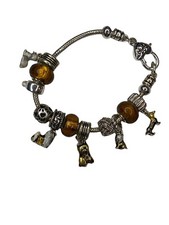 Silver Tone Dog Lover European Charm Bracelet Terrier Paws 7.75