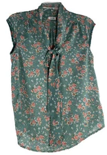 Tulip B Women Floral Sleeveless Blouse Tie  Neck Polyester Career Layering  S