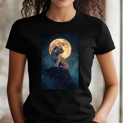 Frauen T-Shirt Tiger und Vollmond Motiv Baumwolle Größe S bis 3XL