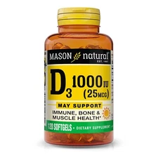 Mason Natural Vitamin D3 25 mcg 1000 IU - Bones & Muscles Health, 120 Softgels