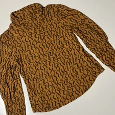 Anthropologie Turtleneck Top Sm Tiger Orange Viscose Blend Peasant Sleeve Shirt