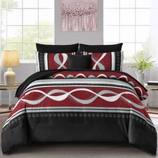Anibedding Burgundy Comforter Set King Size,8 Pieces Bed in a King,