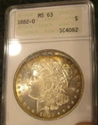 1882 O Morgan Silver Dollar - old gen ANACS, MS 63, Colorful toning, 5264