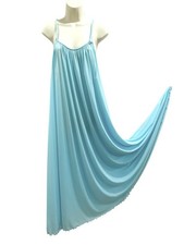 Vtg Miss Elaine Nightgown Negligee Blue Antron Nylon Full Sweep Union Made USA
