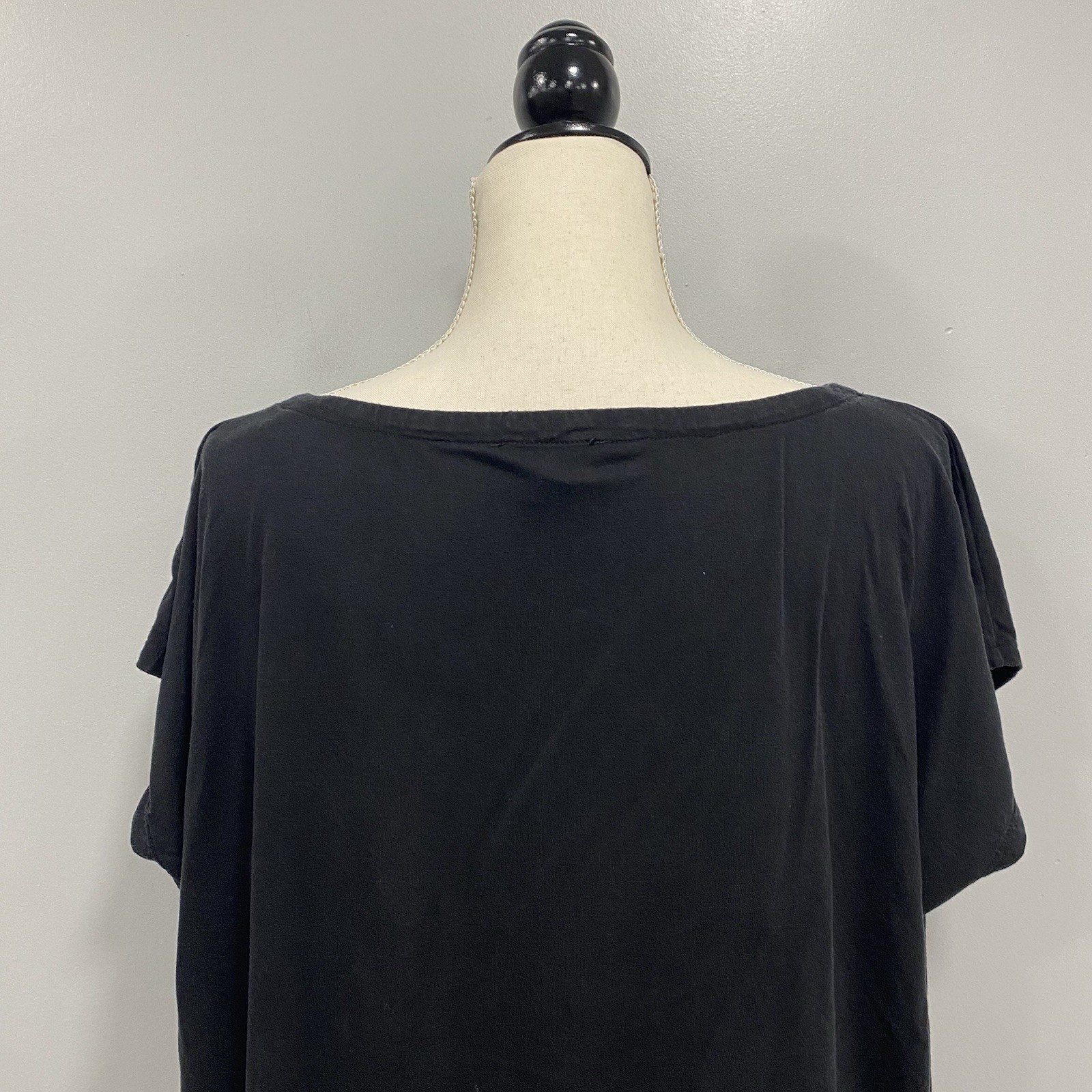 Eileen Fisher L Black Fine Jersey Knit Square Top Bateau Neck Drawstring Waist
