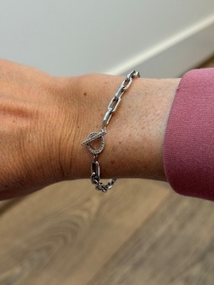 Zoe Lev 14k Weißgold große offene Gliederkette Armband mit Diamant Knebel