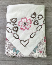 Handmade Square Tablecloth Embroidered Flowers Butterflies 32.75