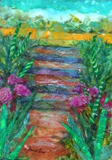 JANET LEO  SFA  ORIGINAL MIXED MEDIA   collage  GARDEN RETREAT  Landscape