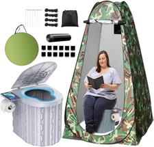 Portable Toilet for Camping with Pop-Up Privacy Tent, 14.5'' Portable Potty f...