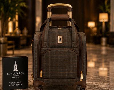 London Fog Plaid Rolling Underseat Carry-On Bag Spinner Travel Tote Brown