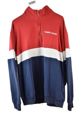 Tommy Hilfiger Pullover blau rot hochgeschlossen Größe M Herren Relaxed Fit 1/4 Reißverschluss