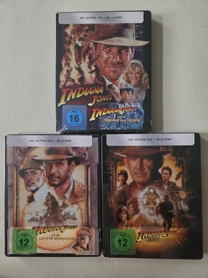 Indiana Jones 2+3+4 4K+Bluray Steelbooks OVP OOP inkl. Poster Steven Spielberg